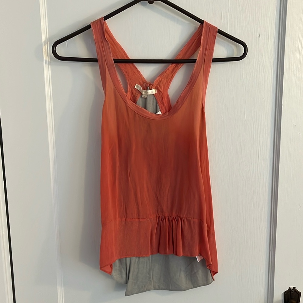 Peach and gray tank blouse more cropped in front than back